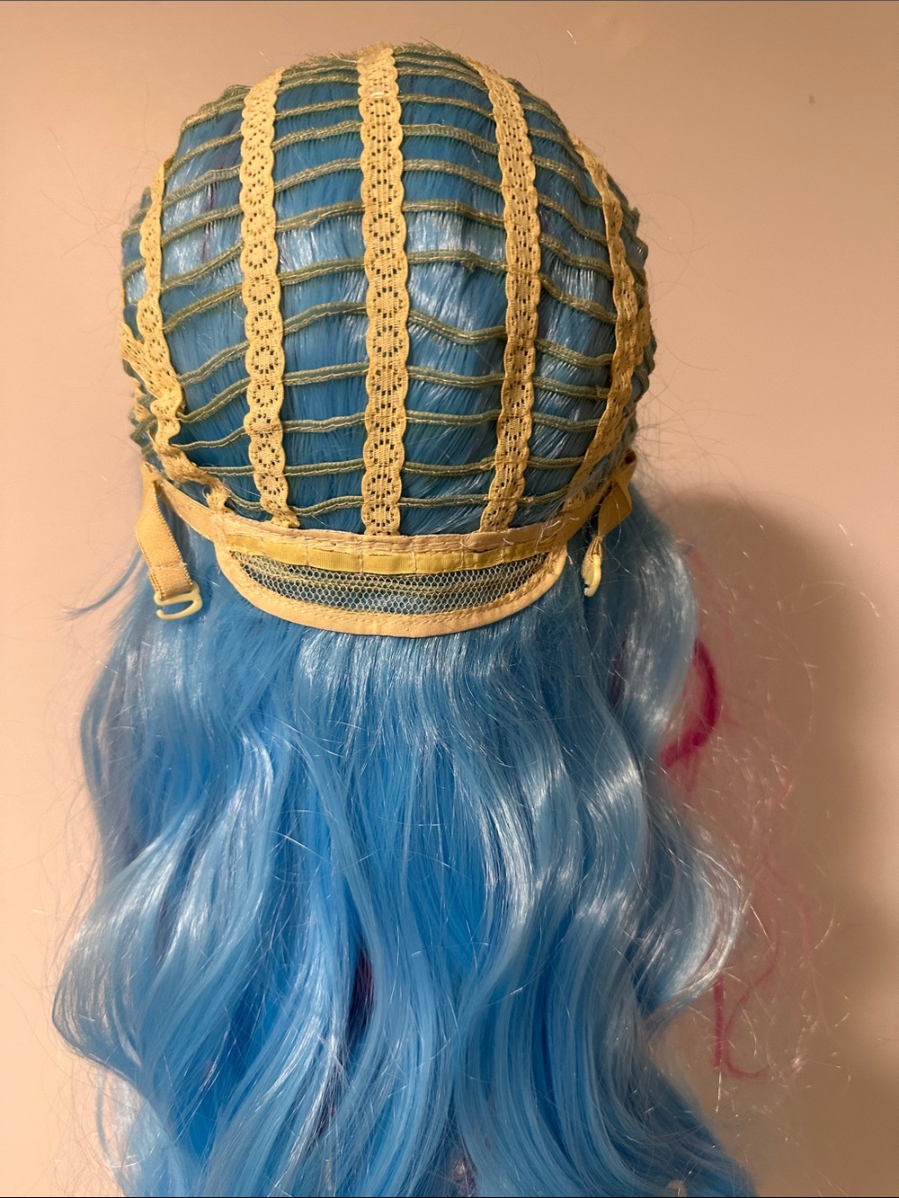 Vibrant Magenta to Sky Blue Long Wavy Synthetic Wig - Picture 6 of 6